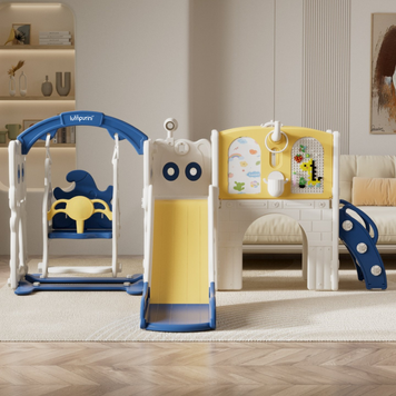 Дитячий ігровий комплекс Lumpurini Kiddiplay 8-в-1 для дому та вулиці. Ігровий майданчик для дітей з гіркою, гойдалкою, тунелем, мольбертом, дошкою для конструювання та конструктором KD107 фото